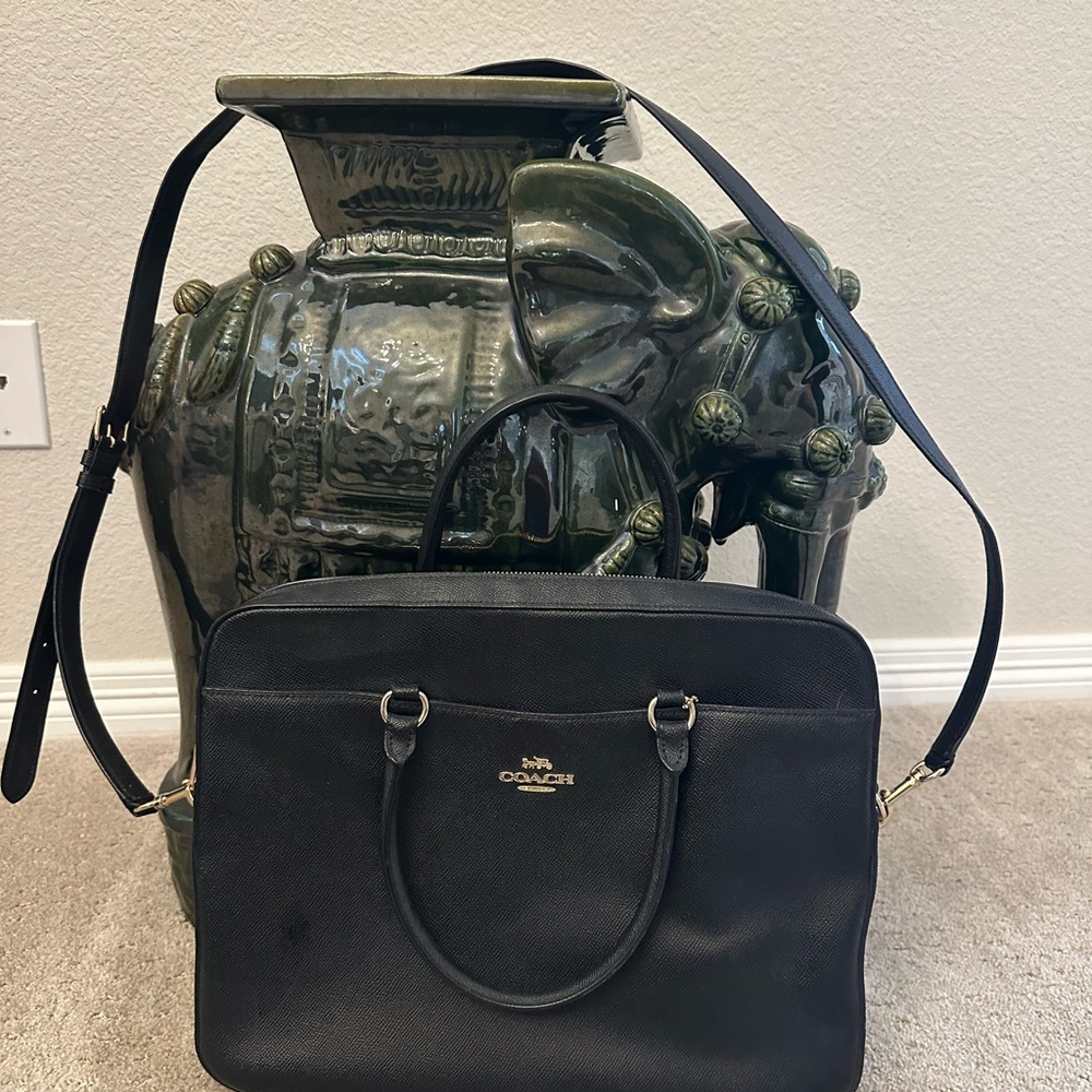 Coach Black Leather Briefcase:Laptop Bag